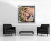 Room view — A THOUSAND KISSES DEEP, LICHTENSTEIN vs WARHOL, 2014 by Alex G Cao shown to scale on a gallery wall at 45.5 x 45.5 in. Not a reproduction of the work.