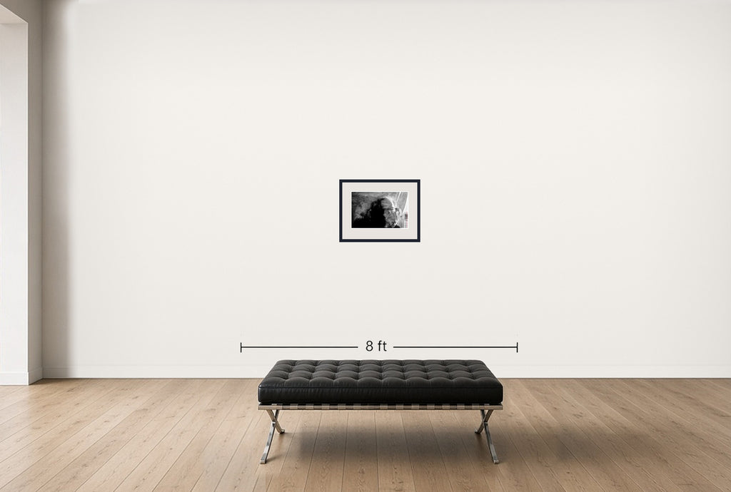 Room view — Allen Ginsberg by John Loengard shown to scale on a gallery wall at 16 x 20 in. Not a reproduction of the work.