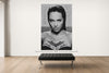 Room view — Angelina vs. Brad by Alex G Cao shown to scale on a gallery wall at 108 x 72 in. Not a reproduction of the work.