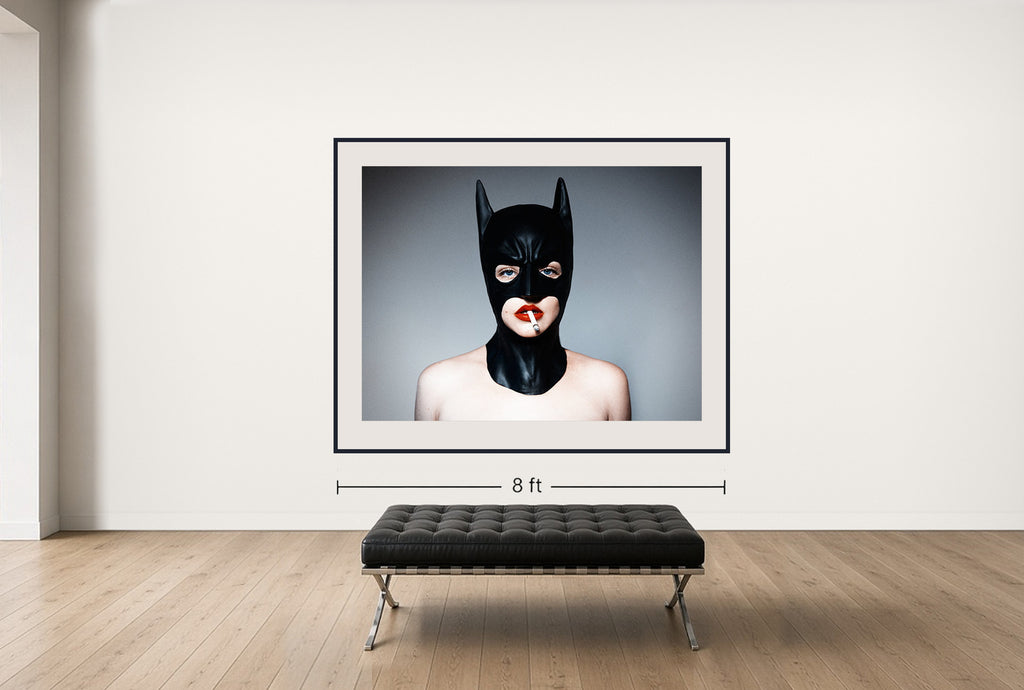 Room view — Bat Man, 2016 by Tyler Shields shown to scale on a gallery wall at 66 x 84 in. Not a reproduction of the work.