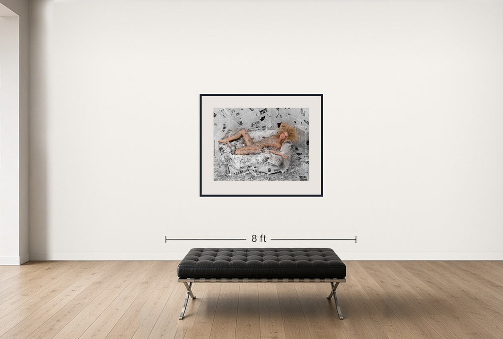 Room view — Beauty Study 1054 by Howard Schatz shown to scale on a gallery wall at 38 x 48 in. Not a reproduction of the work.