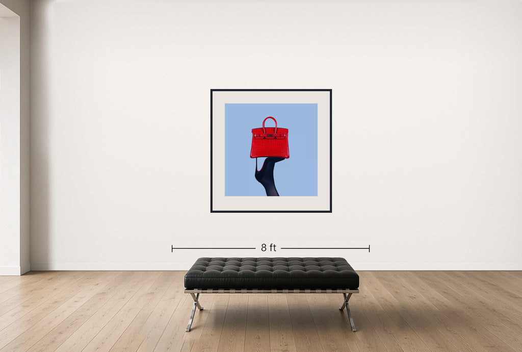 Room view — Birkin High Heel, 2022 by Tyler Shields shown to scale on a gallery wall at 45 x 45 in. Not a reproduction of the work.