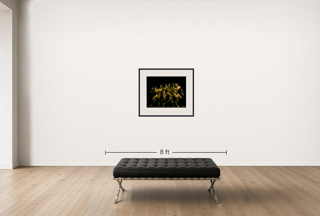 Room view — Blessuan Austin, Cornerback, NY Jets #006 by Howard Schatz shown to scale on a gallery wall at 31.25 x 31.25 in. Not a reproduction of the work.
