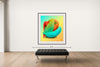 Room view — Body Knot #256 by Howard Schatz shown to scale on a gallery wall at 65 x 57 in. Not a reproduction of the work.