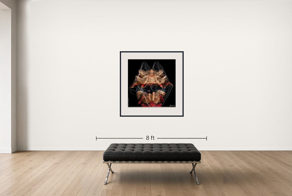 Room view — Boxing Study #1805 (Sergio Martinez) by Howard Schatz shown to scale on a gallery wall at 42 x 42.5 in. Not a reproduction of the work.
