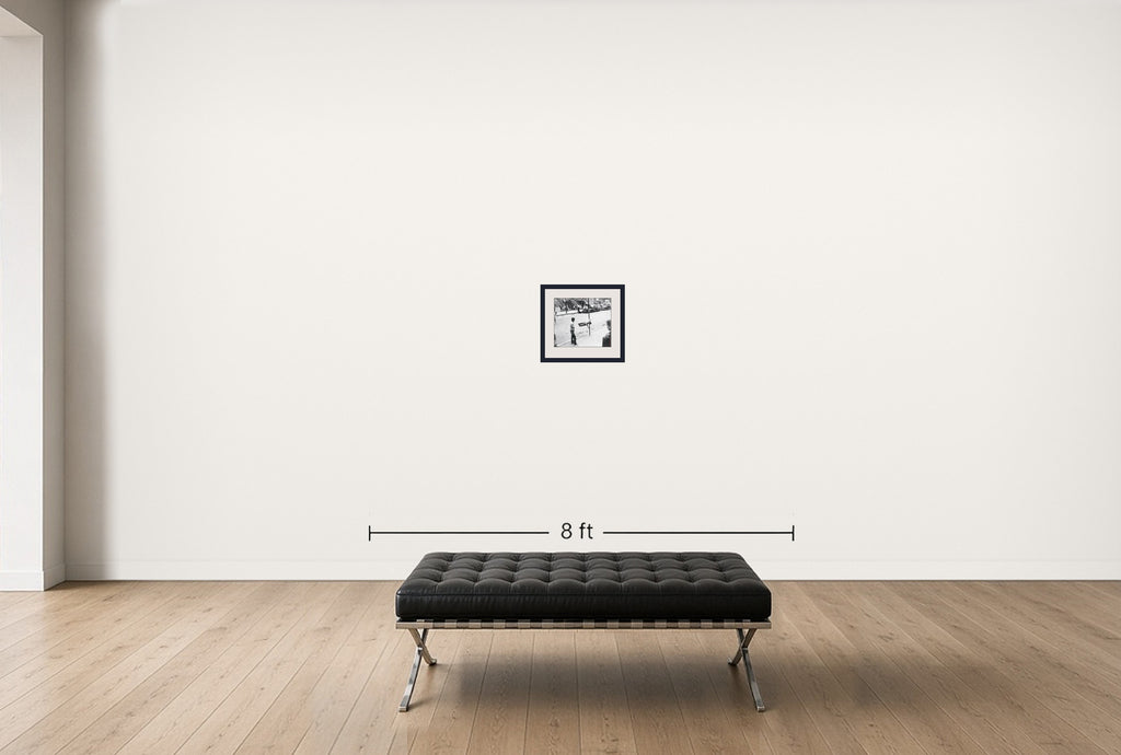 Room view — Boy Chinning on Pole by Walter Rosenblum shown to scale on a gallery wall at 11 x 14 in. Not a reproduction of the work.