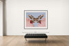 Room view — Butterfly by Tyler Shields shown to scale on a gallery wall at 56 x 72 in. Not a reproduction of the work.