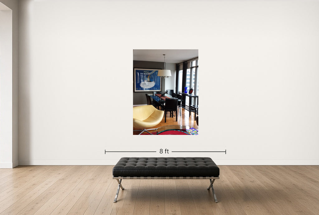 Room view — Cafe Negro by Regina Saura shown to scale on a gallery wall at 68 x 56 in. Not a reproduction of the work.
