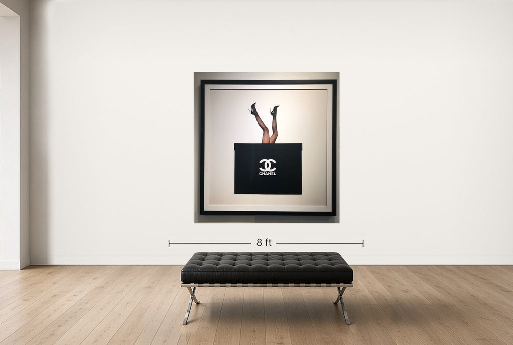 Room view — Chanel Legs by Tyler Shields shown to scale on a gallery wall at 75 x 74 in. Not a reproduction of the work.