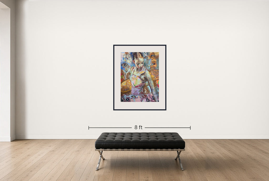 Room view — Cirque - Variation, Embellished, 2021 by Charles Dwyer Jr. shown to scale on a gallery wall at 48 x 36 in. Not a reproduction of the work.