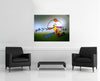 Room view — Cosmic Jumper by Peter Max shown to scale on a gallery wall at 36 x 48 in. Not a reproduction of the work.