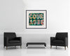 Room view — COURAGE (Green) - Limited | Framed by Peter Tunney shown to scale on a gallery wall at 25 x 29 in. Not a reproduction of the work.