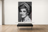 Room view — Diana vs. Grace by Alex G Cao shown to scale on a gallery wall at 108 x 72 in. Not a reproduction of the work.