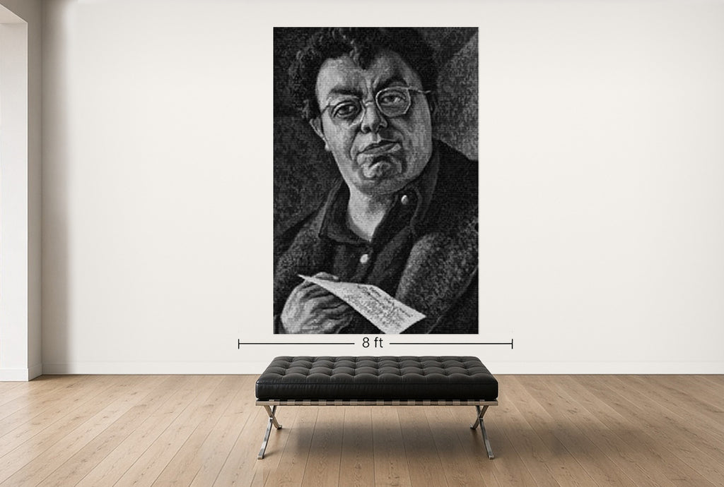 Room view — Diego vs. Frida by Alex G Cao shown to scale on a gallery wall at 108 x 72 in. Not a reproduction of the work.