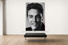 Room view — Elvis vs. Lennon by Alex G Cao shown to scale on a gallery wall at 108 x 72 in. Not a reproduction of the work.