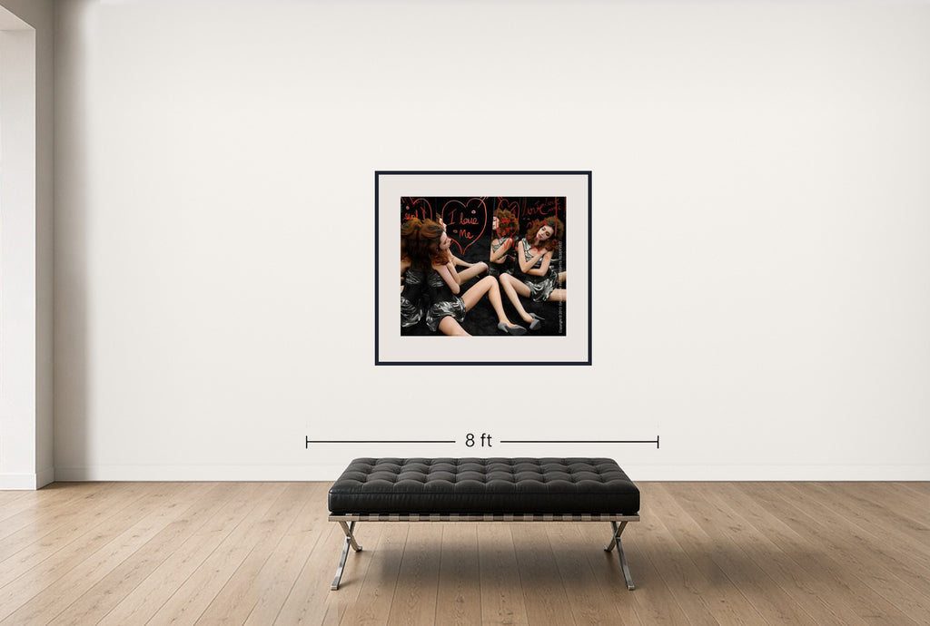 Room view — Envy - I Love Me by Howard Schatz shown to scale on a gallery wall at 38 x 48 in. Not a reproduction of the work.