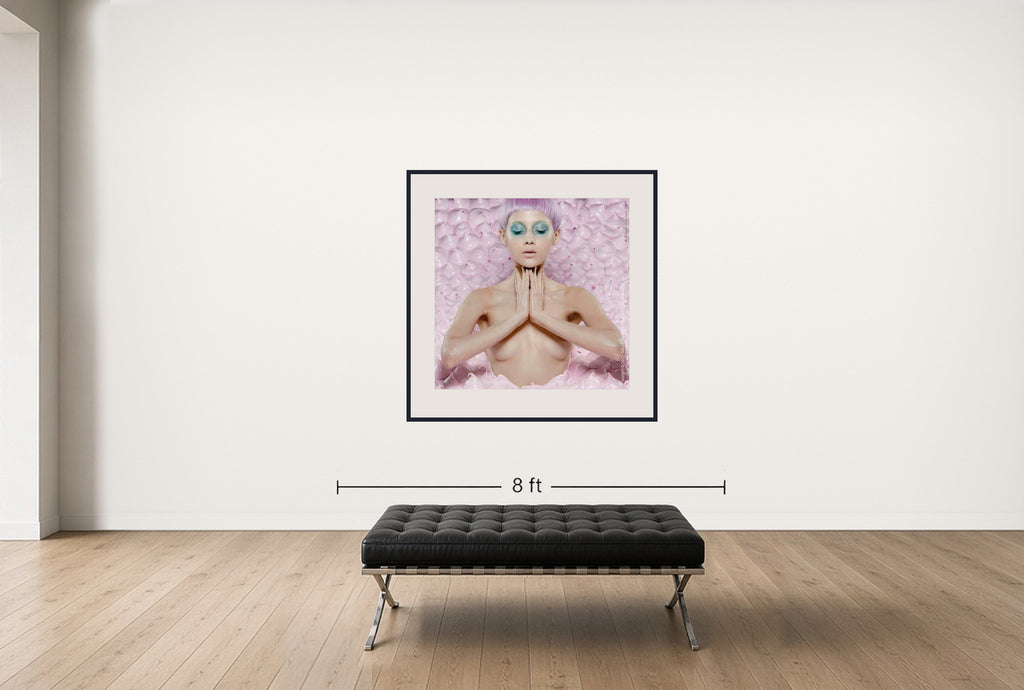 Room view — Eye Candy - Pink by Howard Schatz shown to scale on a gallery wall at 48 x 48 in. Not a reproduction of the work.