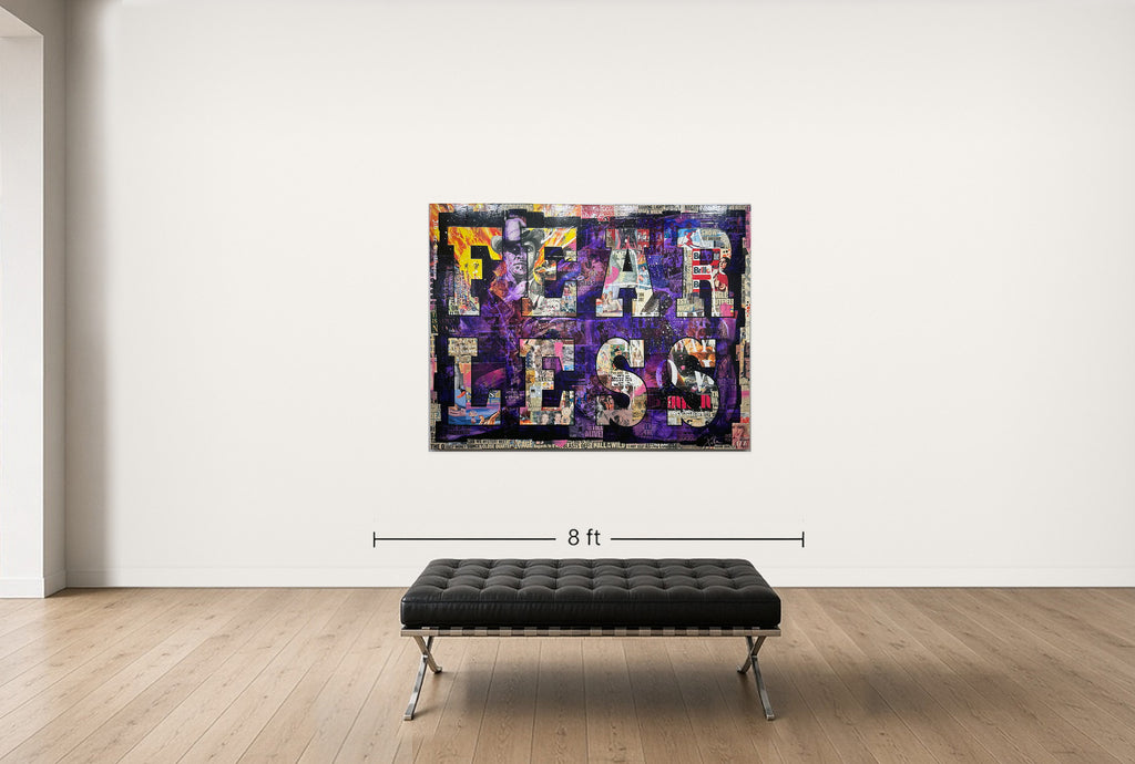 Room view — Fearless by Peter Tunney shown to scale on a gallery wall at 60 x 72 in. Not a reproduction of the work.