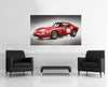 Room view — Ferrari vs Enzo Ferrari, 2015 by Alex G Cao shown to scale on a gallery wall at 38 x 65 in. Not a reproduction of the work.