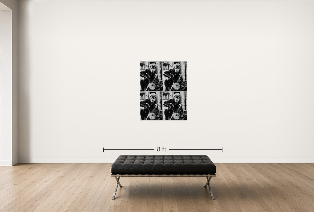 Room view — Four Brando vs Warhol, 2014 by Alex G Cao shown to scale on a gallery wall at 57 x 38 in. Not a reproduction of the work.