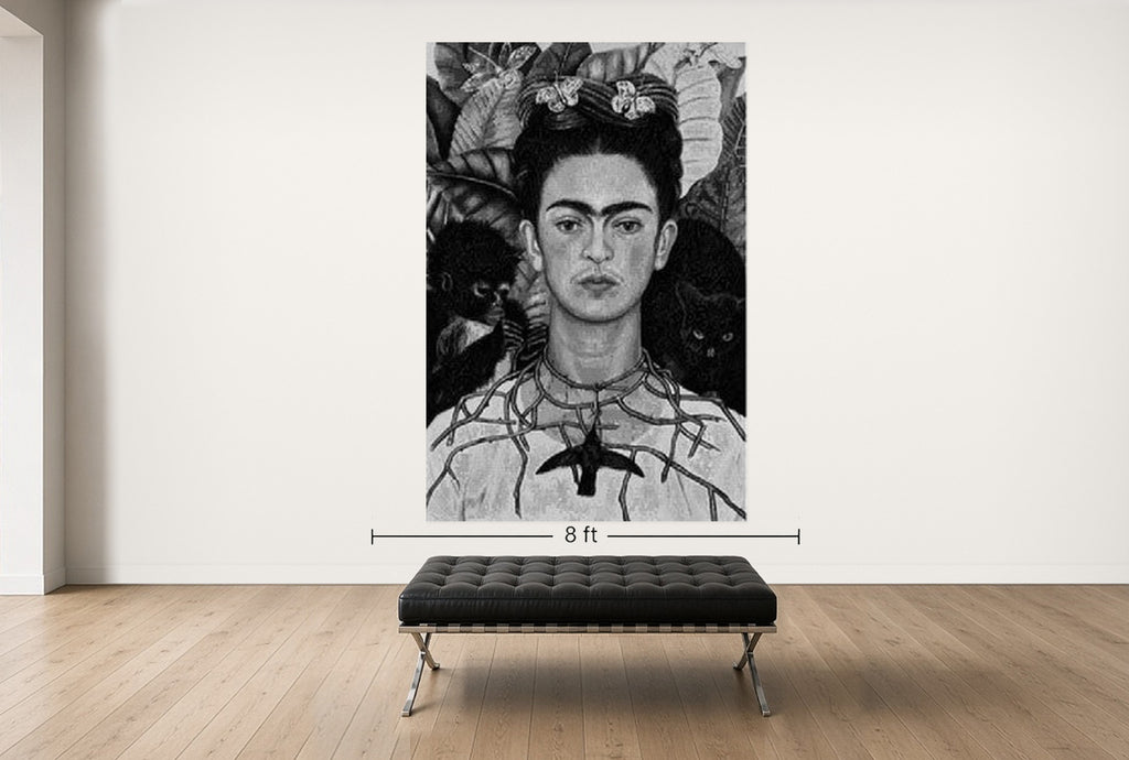 Room view — Frida vs. Diego by Alex G Cao shown to scale on a gallery wall at 108 x 72 in. Not a reproduction of the work.