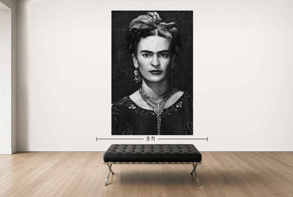 Room view — Frida vs. Frida by Alex G Cao shown to scale on a gallery wall at 108 x 72 in. Not a reproduction of the work.
