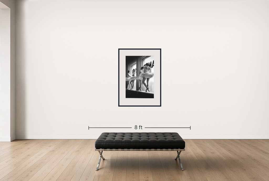 Room view — Future Ballerinas of the American Ballet Theatre, 1937-Grande by Alfred Eisenstaedt shown to scale on a gallery wall at 40 x 30 in. Not a reproduction of the work.