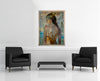 Room view — Golden Beach by Charles Dwyer Jr. shown to scale on a gallery wall at 48 x 36 in. Not a reproduction of the work.