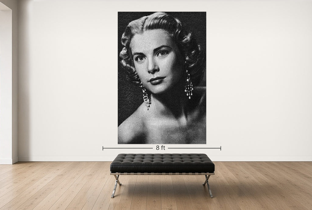 Room view — Grace vs Diana II by Alex G Cao shown to scale on a gallery wall at 108 x 72 in. Not a reproduction of the work.