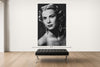 Room view — Grace vs Diana II by Alex G Cao shown to scale on a gallery wall at 108 x 72 in. Not a reproduction of the work.