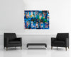 Room view — Happy Place (2024) by Peter Tunney shown to scale on a gallery wall at 36 x 48 in. Not a reproduction of the work.