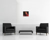 Room view — Helen in Red by Doug Dawson shown to scale on a gallery wall at 15 x 15 in. Not a reproduction of the work.