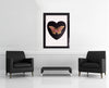 Room view — I Love You Butterfly, Black/Coral, 2015 by Damien Hirst shown to scale on a gallery wall at 44.5 x 32.75 in. Not a reproduction of the work.