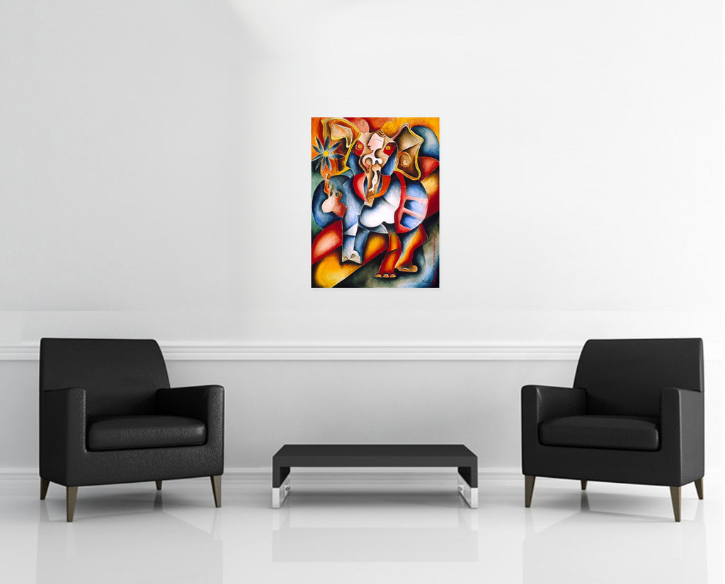 Room view — Ivory Legacy by Alexandra Nechita shown to scale on a gallery wall at 32 x 24 in. Not a reproduction of the work.