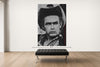 Room view — James Dean vs. Elvis by Alex G Cao shown to scale on a gallery wall at 108 x 72 in. Not a reproduction of the work.