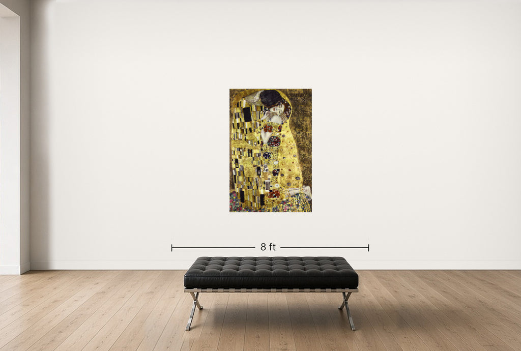Room view — Klimt vs Rodin by Alex G Cao shown to scale on a gallery wall at 60 x 40 in. Not a reproduction of the work.