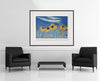 Room view — Las Brisas by Regina Saura shown to scale on a gallery wall at 33 x 48 in. Not a reproduction of the work.
