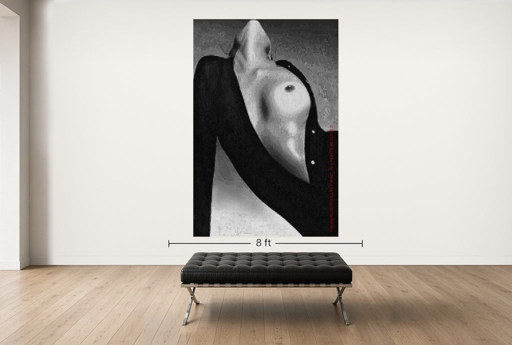 Room view — LAUREN vs LEIGHTON, BATH OF PSYCHE, AFTER AVEDON by Alex G Cao shown to scale on a gallery wall at 108 x 72 in. Not a reproduction of the work.
