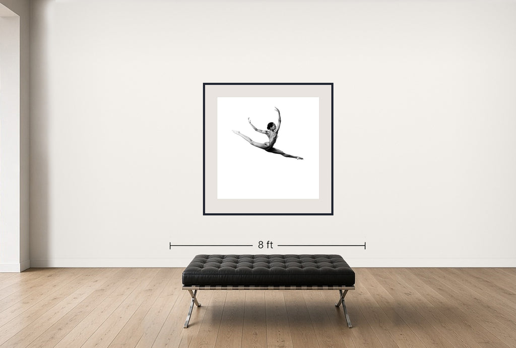 Room view — Linda Evans #1 - Dance Study 1119 - 1997 by Howard Schatz shown to scale on a gallery wall at 50 x 50 in. Not a reproduction of the work.