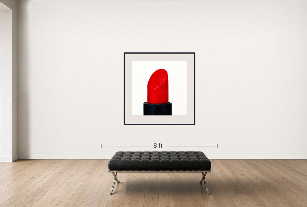 Room view — Lip Stick - Good Hermes by Tyler Shields shown to scale on a gallery wall at 45 x 45 in. Not a reproduction of the work.