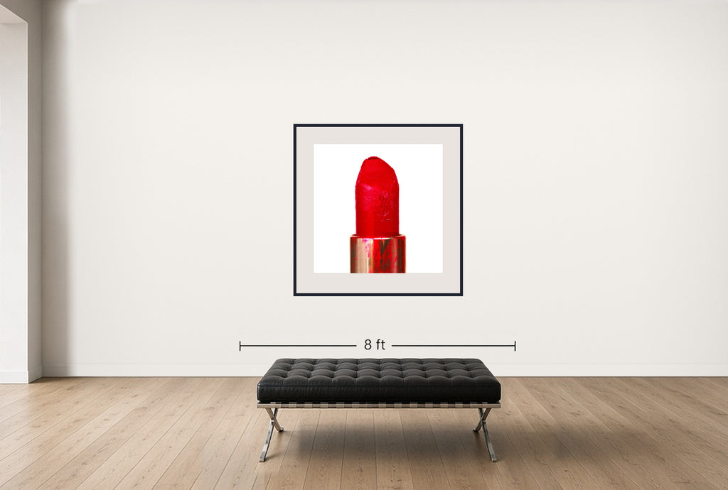 Room view — Lip Stick - Good YSL by Tyler Shields shown to scale on a gallery wall at 45 x 45 in. Not a reproduction of the work.