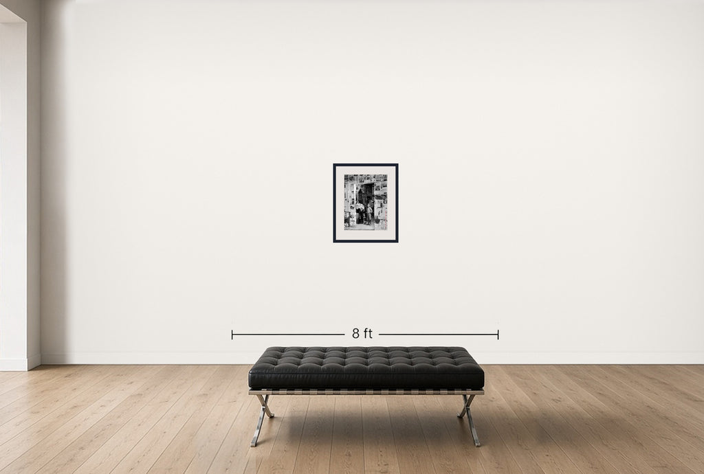 Room view — Little Boy with Hound Dog by Margaret Bourke-White shown to scale on a gallery wall at 20 x 16 in. Not a reproduction of the work.
