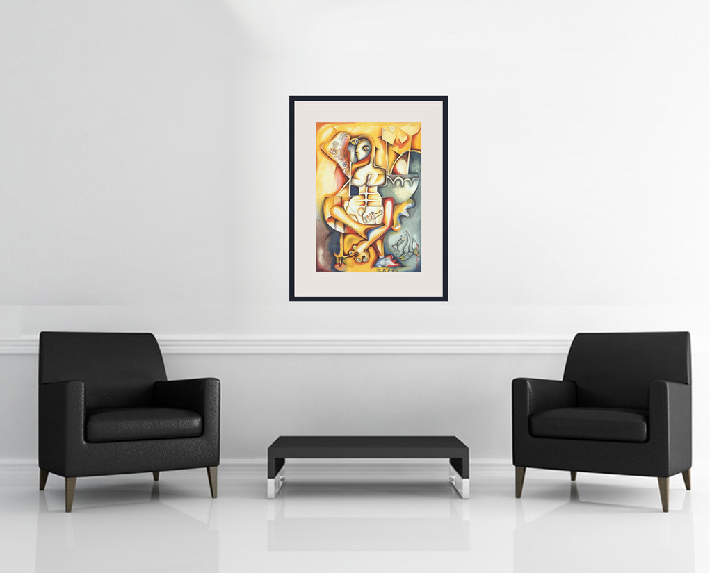 Room view — Love That Sails Forever by Alexandra Nechita shown to scale on a gallery wall at 28.5 x 20.5 in. Not a reproduction of the work.