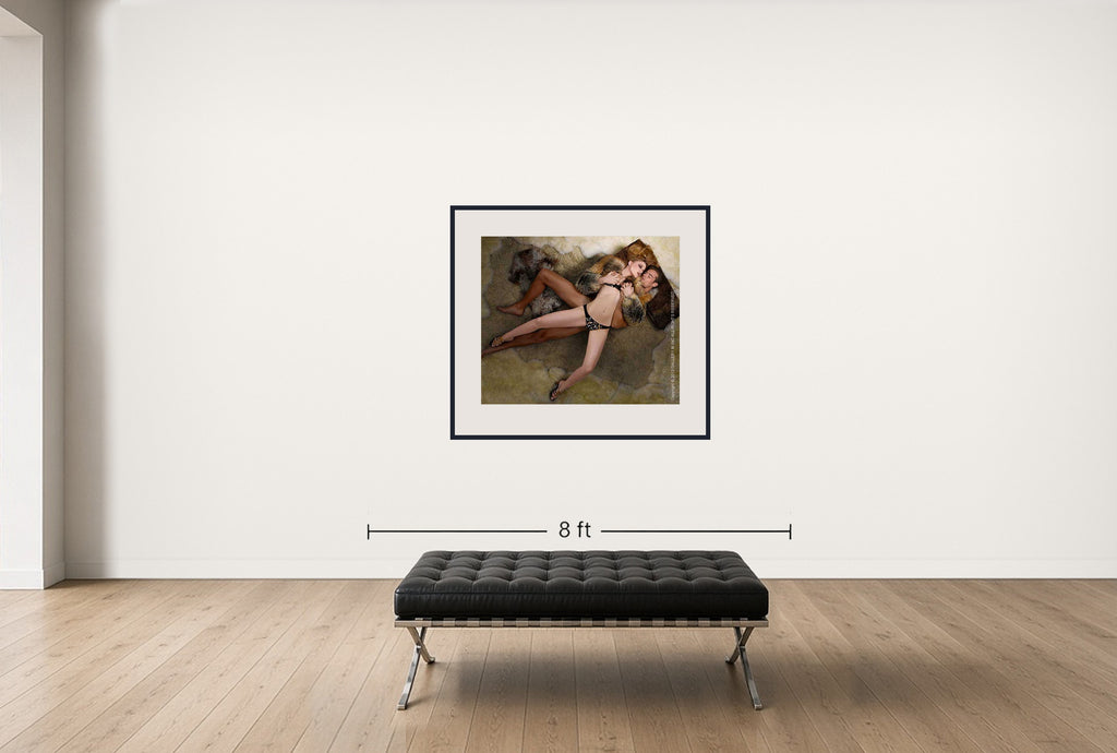 Room view — Lust by Howard Schatz shown to scale on a gallery wall at 38 x 48 in. Not a reproduction of the work.