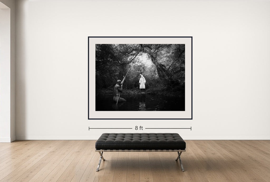 Room view — Lynching, 2015 by Tyler Shields shown to scale on a gallery wall at 67 x 84 in. Not a reproduction of the work.