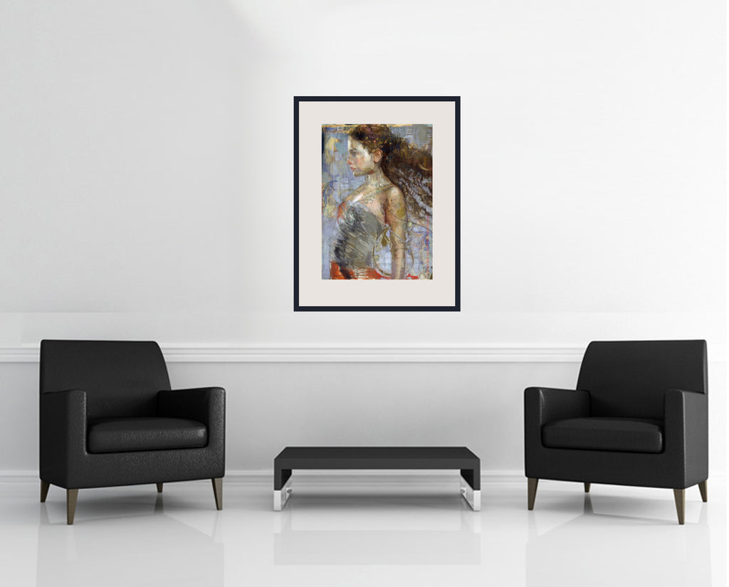 Room view — No. 13 (Windswept) by Charles Dwyer Jr. shown to scale on a gallery wall at 29 x 22 in. Not a reproduction of the work.