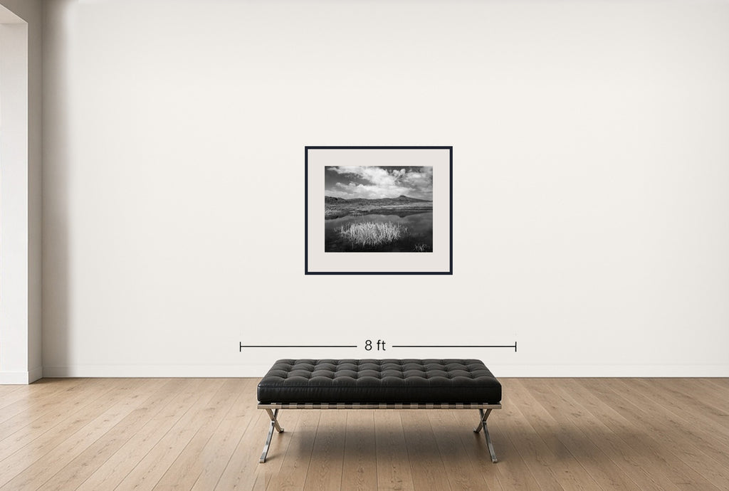 Room view — North Table Mountain Study #1 by Allen Birnbach shown to scale on a gallery wall at 30 x 40 in. Not a reproduction of the work.