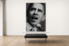 Room view — Obama vs. Lincoln by Alex G Cao shown to scale on a gallery wall at 108 x 72 in. Not a reproduction of the work.