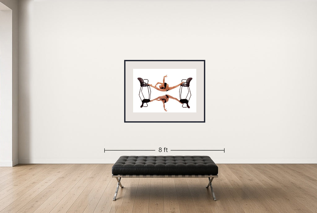 Room view — Olga Karmansky (rhythmic gymnastics) #1 -APP by Howard Schatz shown to scale on a gallery wall at 35.2 x 60 in. Not a reproduction of the work.