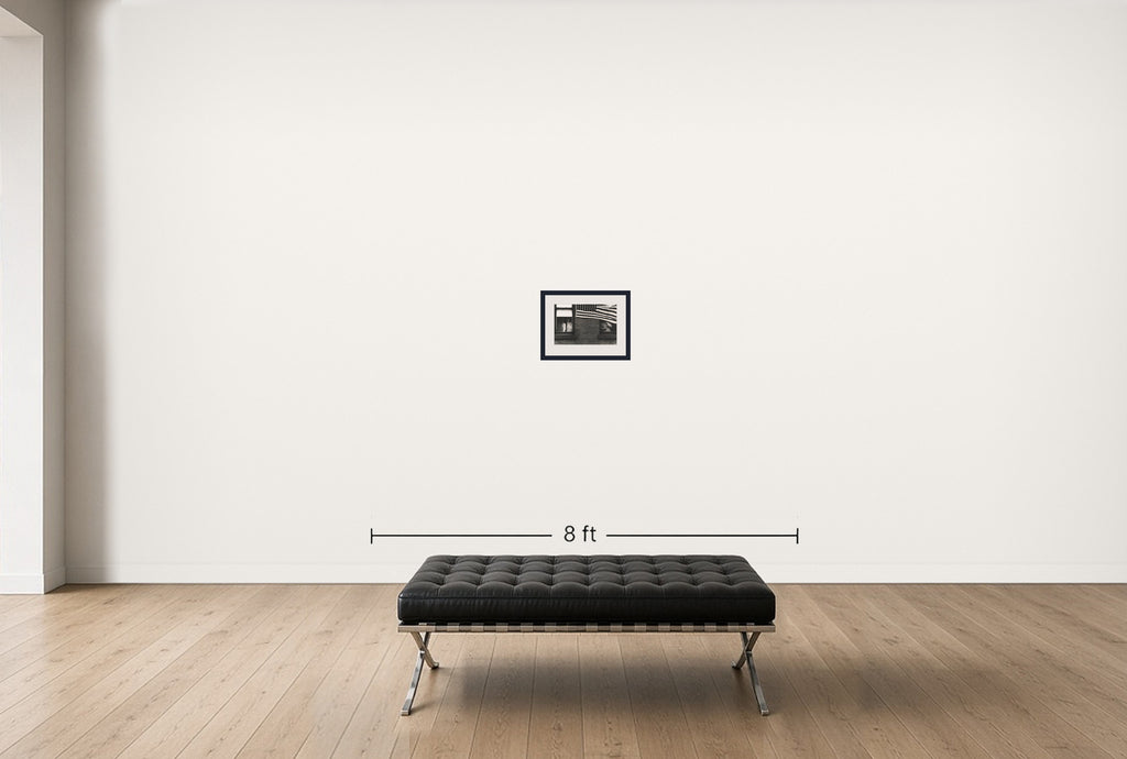 Room view — Parade – Hoboken, New Jersey, from The Americans (1955) by Robert Frank shown to scale on a gallery wall at 11 x 14 in. Not a reproduction of the work.